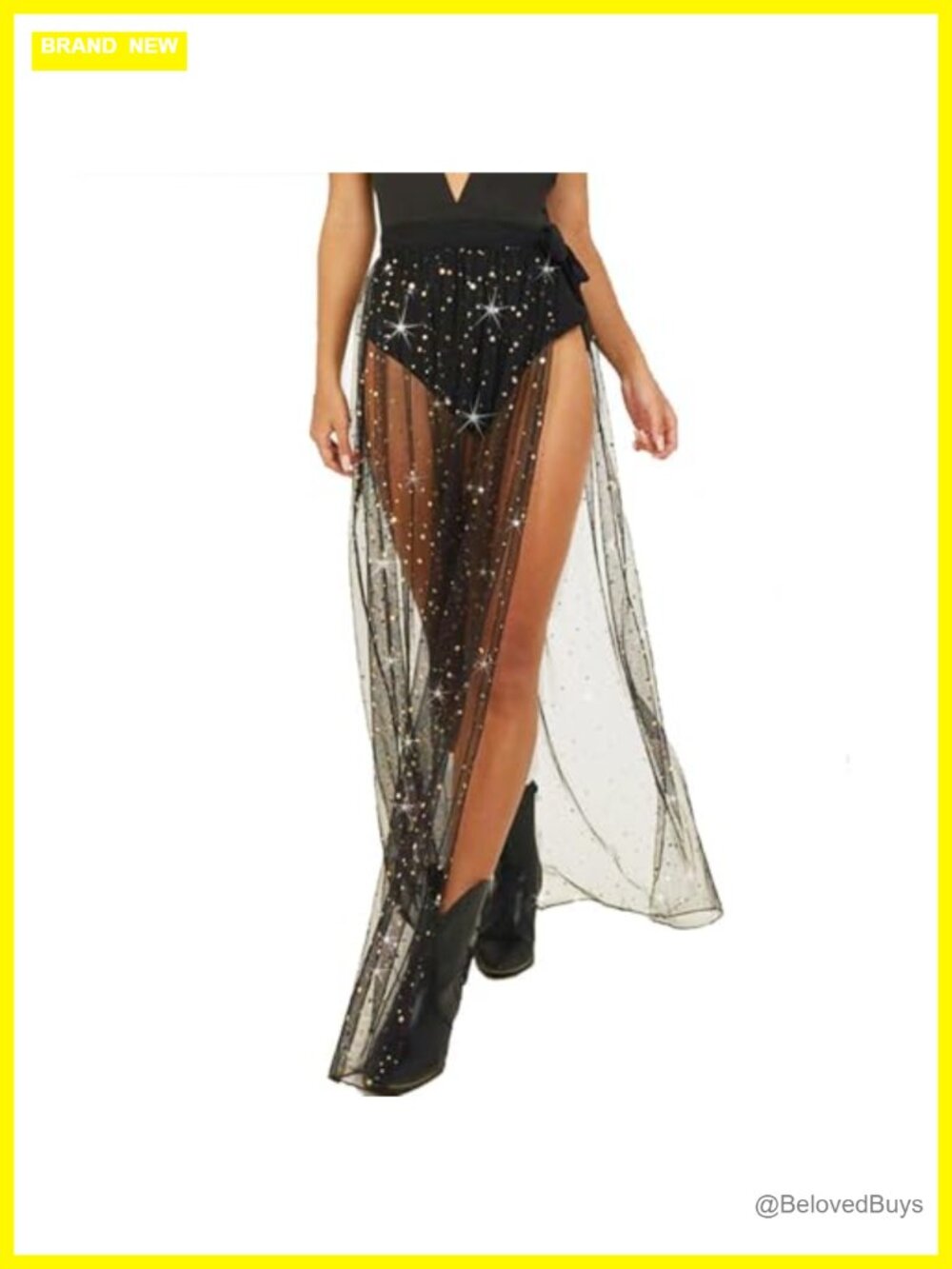 Sheer Mesh Maxi Skirt See Through Slit High Waisted Cover Up